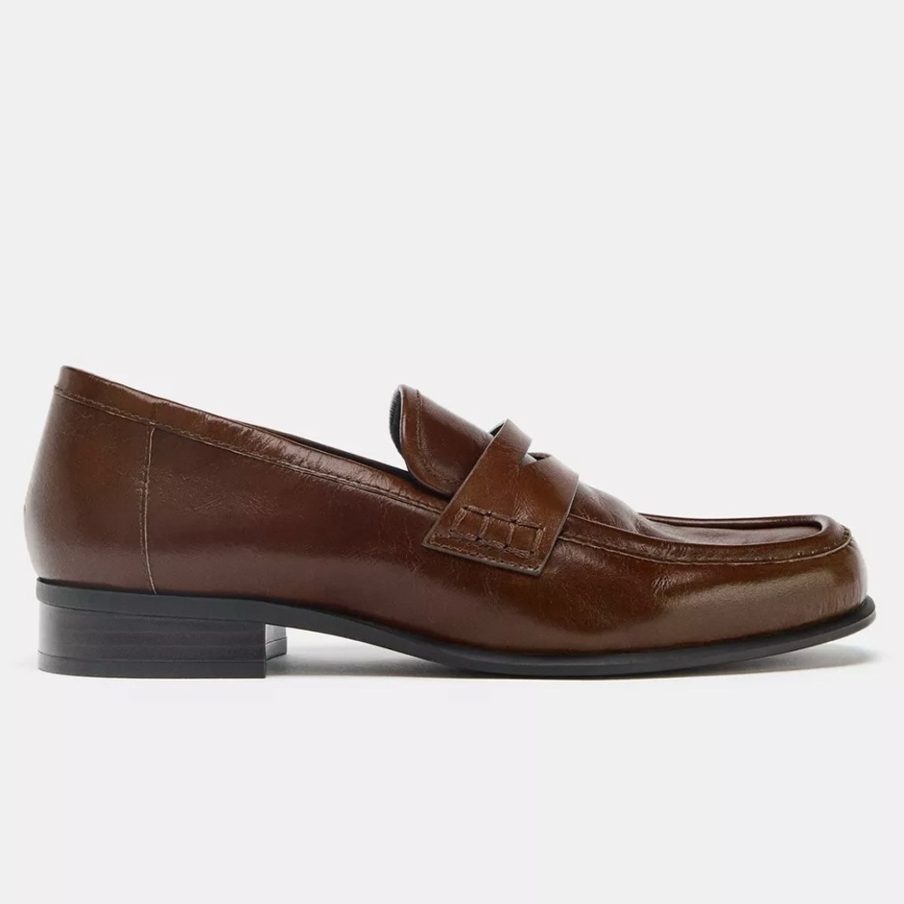 NWT Zara Brown Leather Loafers size 9 - Picture 5 of 6